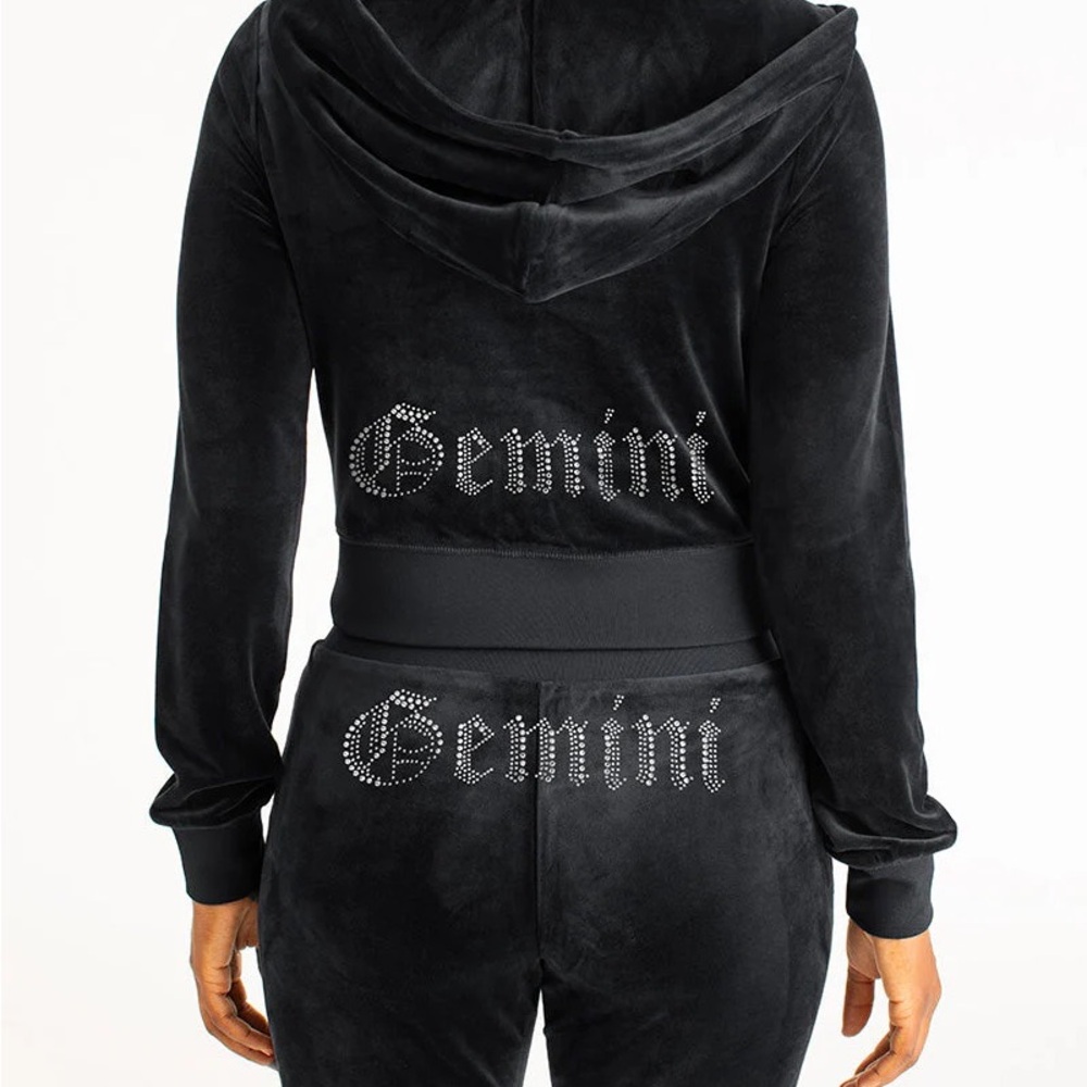 NW/OT! Juicy Couture Velour Black Gemini Track Suit sweatsuit women size X-SMALL
